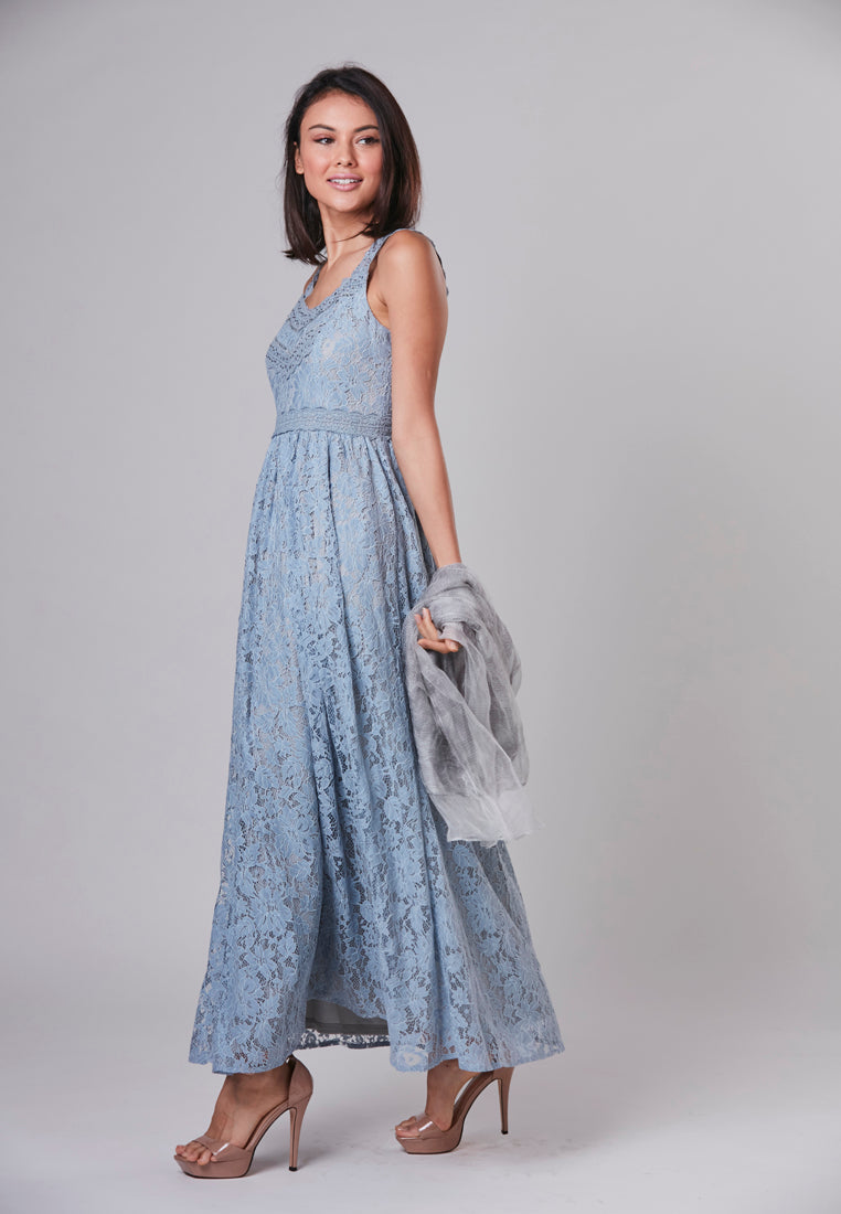 ATHENA - Maxi Dress Lace with Diamante and Velvet Trims