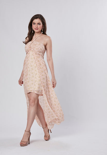 LUCILLE - Gorgeous Criss Cross Halter Ruched Dress with Long Train