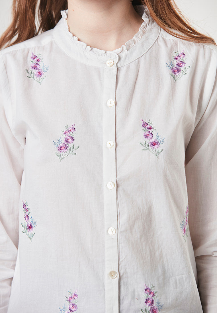 FIONA - Shirt Blouse with Front Allover Embroideries