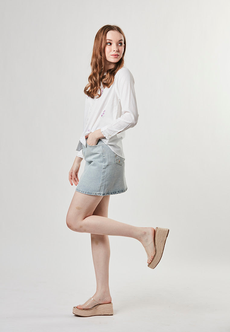 FIONA - Shirt Blouse with Front Allover Embroideries