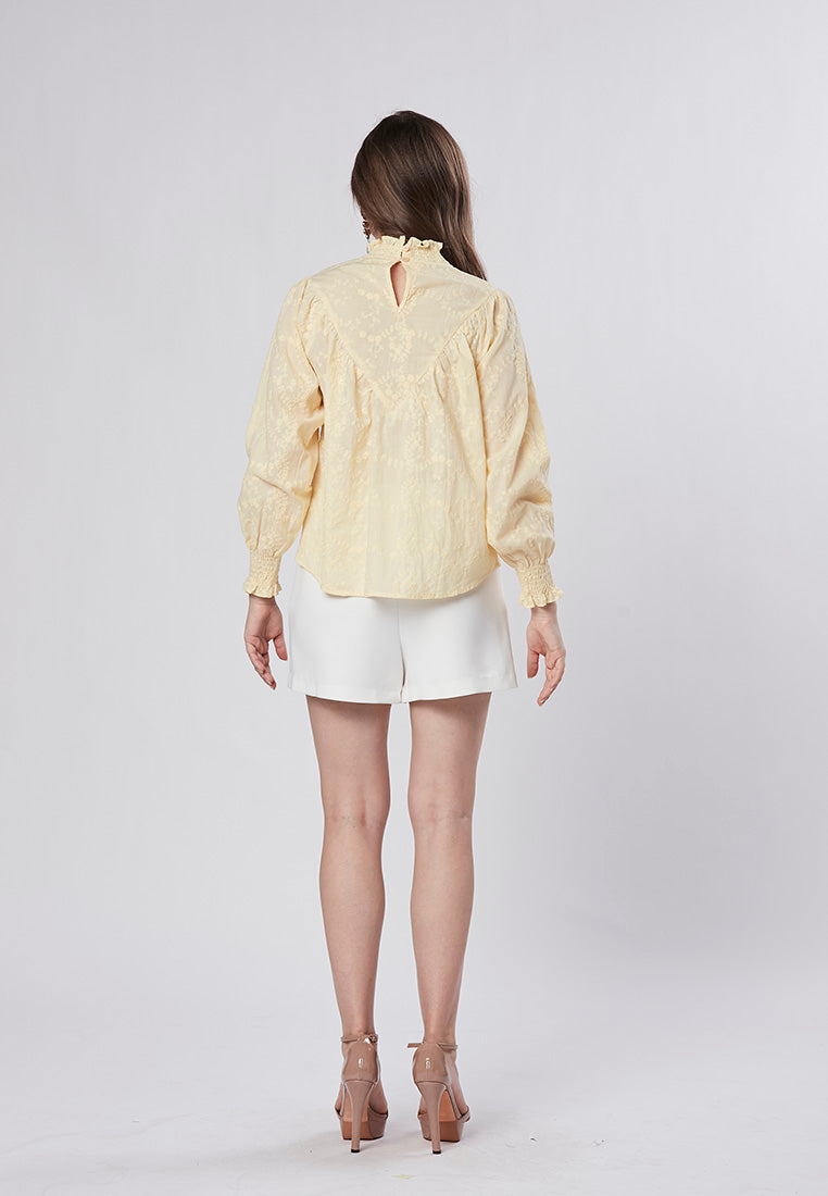 CAMILLE - Smocked Neck Blouse V Yoke