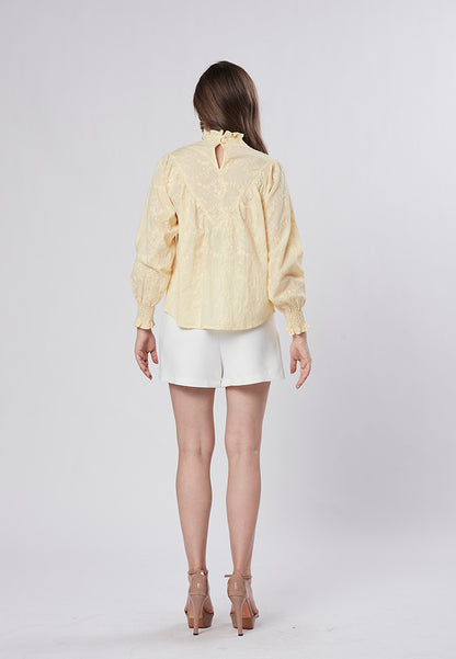 CAMILLE - Smocked Neck Blouse V Yoke