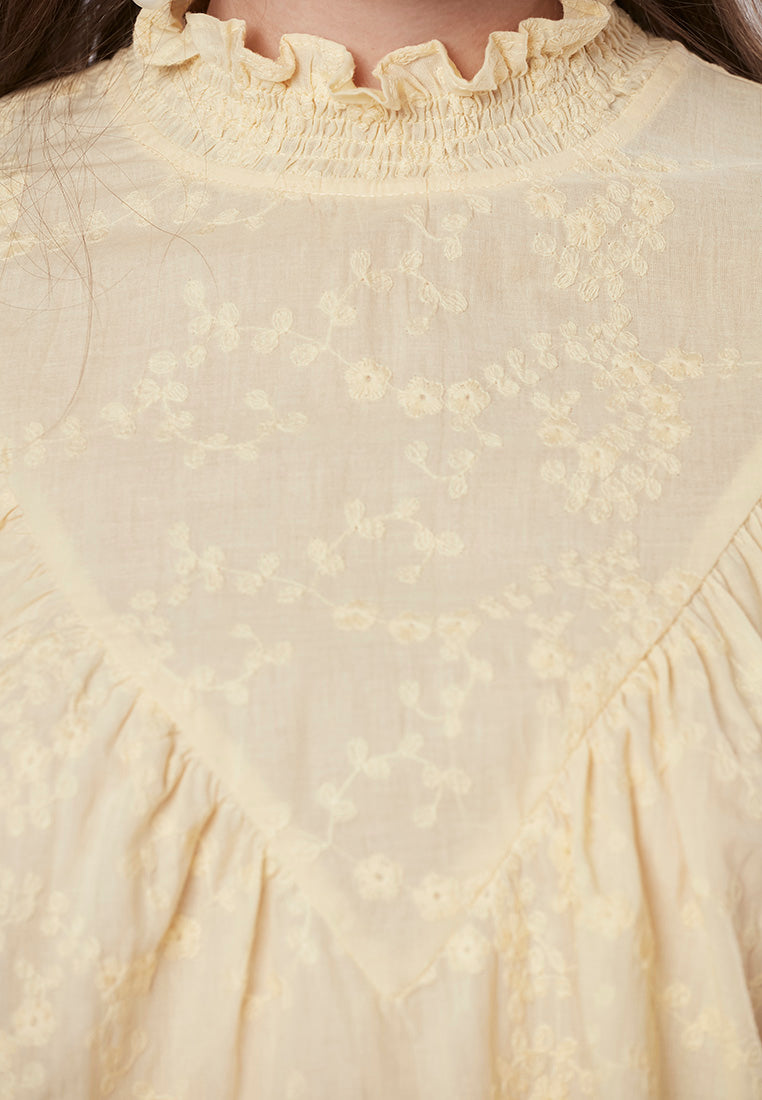 CAMILLE - Smocked Neck Blouse V Yoke