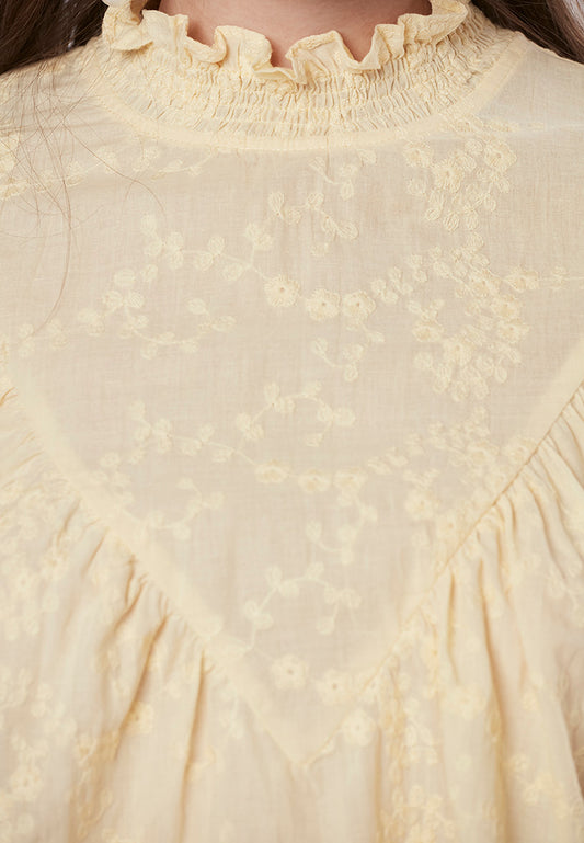 CAMILLE - Smocked Neck Blouse V Yoke