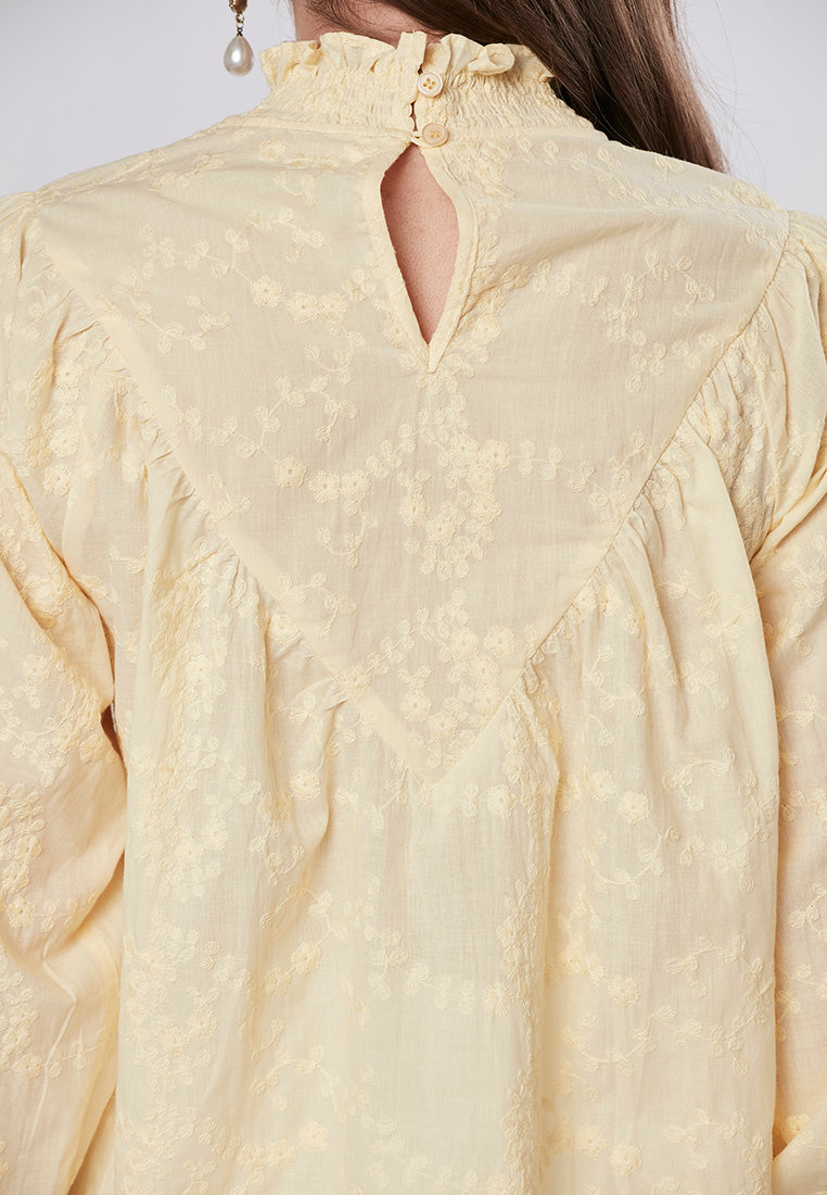 CAMILLE - Smocked Neck Blouse V Yoke