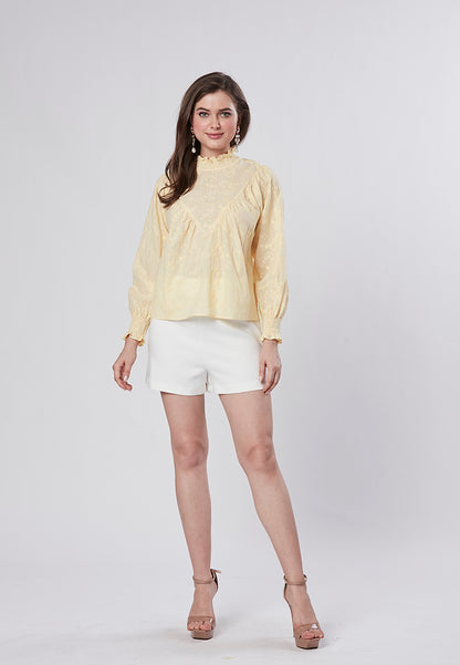 CAMILLE - Smocked Neck Blouse V Yoke